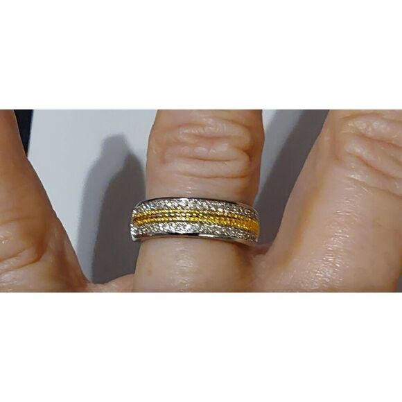 Beautiful 1 Ct. Two-Tone Pave Diamond Simulant Wedding/Anniversary Band Ring #7 - Picture 4 of 4